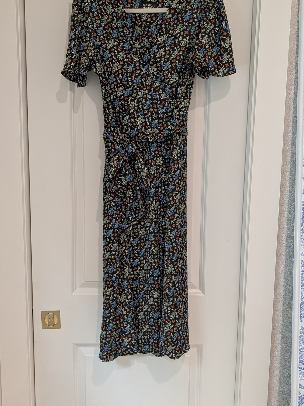 Scotch & Soda Amsterdam Floral Wrap Midi Dress in Black and Blue